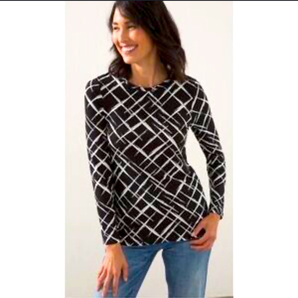 Chico's Black and White Geometric Long Sleeve Shirt Size XL/3
